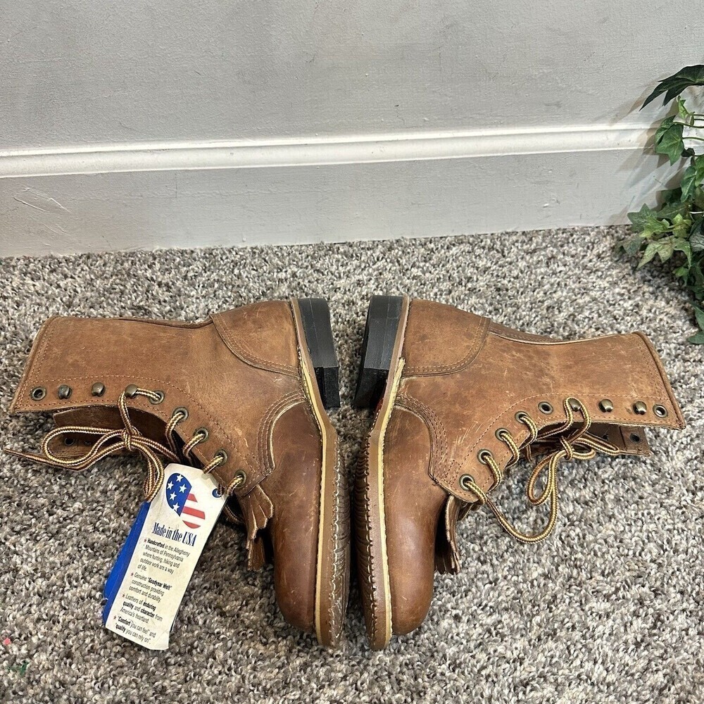 DD Tuff Handcrafted PACKER Leather Roper Kiltie Lace up Western Boots USA 6M New - Picture 5 of 9